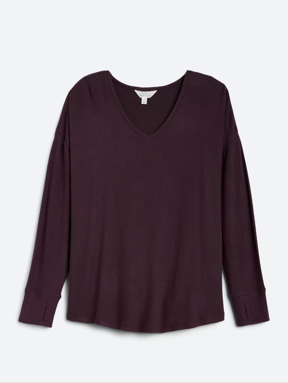 Market & Spruce V-neck Brushed Knit Top 1X Dark Purple